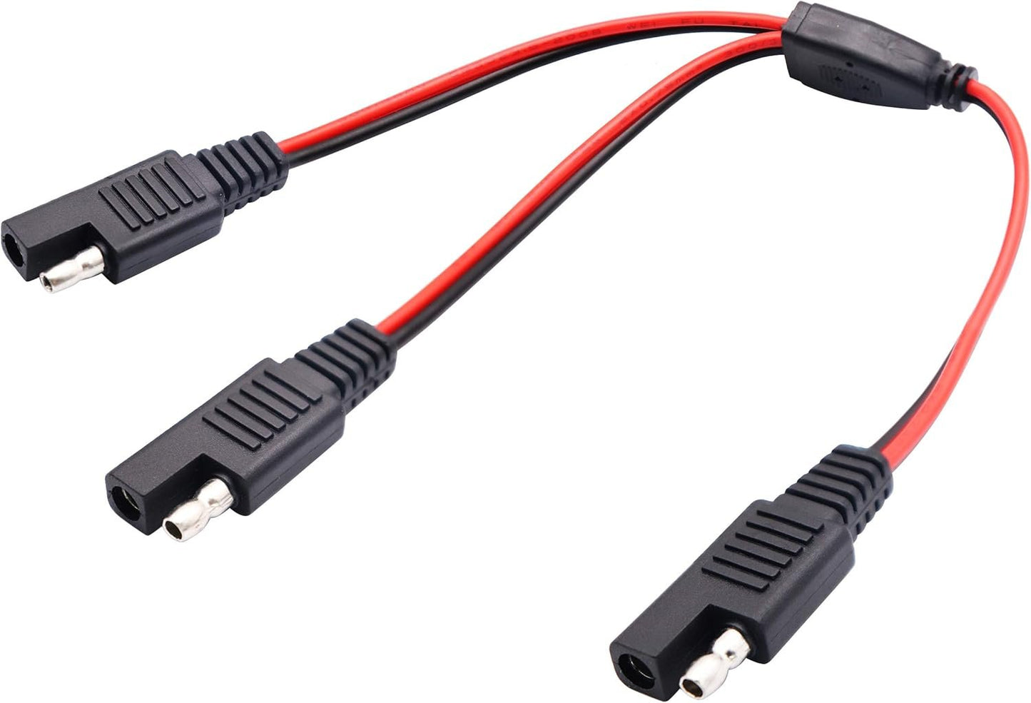 AAOTOKK SAE Y Splitter Adapter Cable 1 to 2 DC Power Automotive Extension Cable 2 Pin Quick Connect Disconnect Plug Connector 18AwG Wire for Solar Panel Charging (30cm-Red Black)