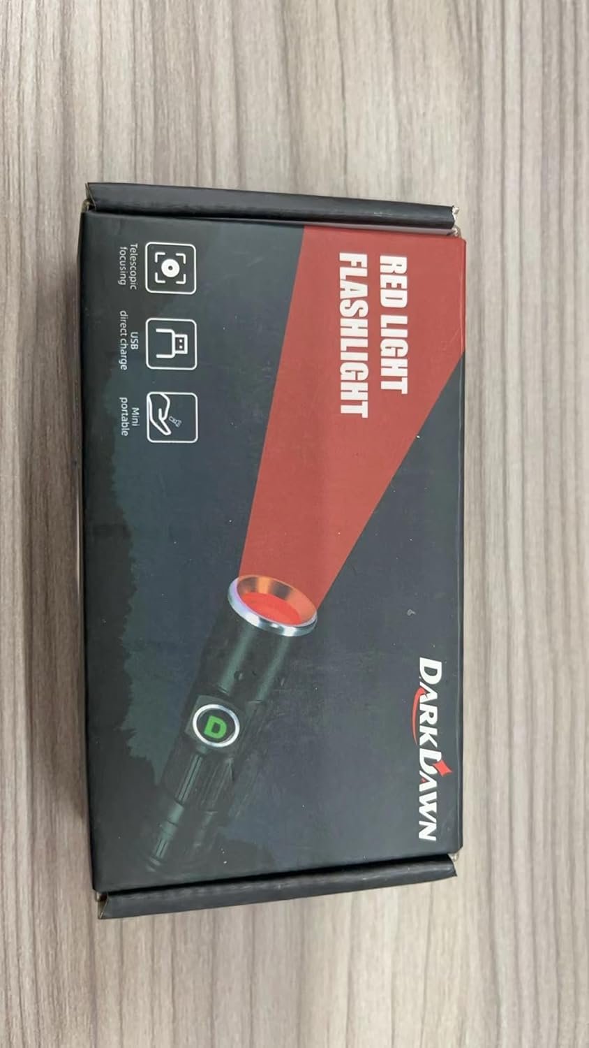 DARKDAWN Red Light Torch, LED Red Light Tactical Hunting Torch with Rechargeable USB, Portable Torch with Pocket Clip, Focus Adjustable, for Hunting Detector Astrophotography