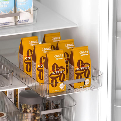 Refrigerator Organizers and Storage 2 Pack Roll Out Storage Bins Fridge Organizer with Wheels BPA-Free Clear Plastic Storage Bins Pantry Organizers and Storage