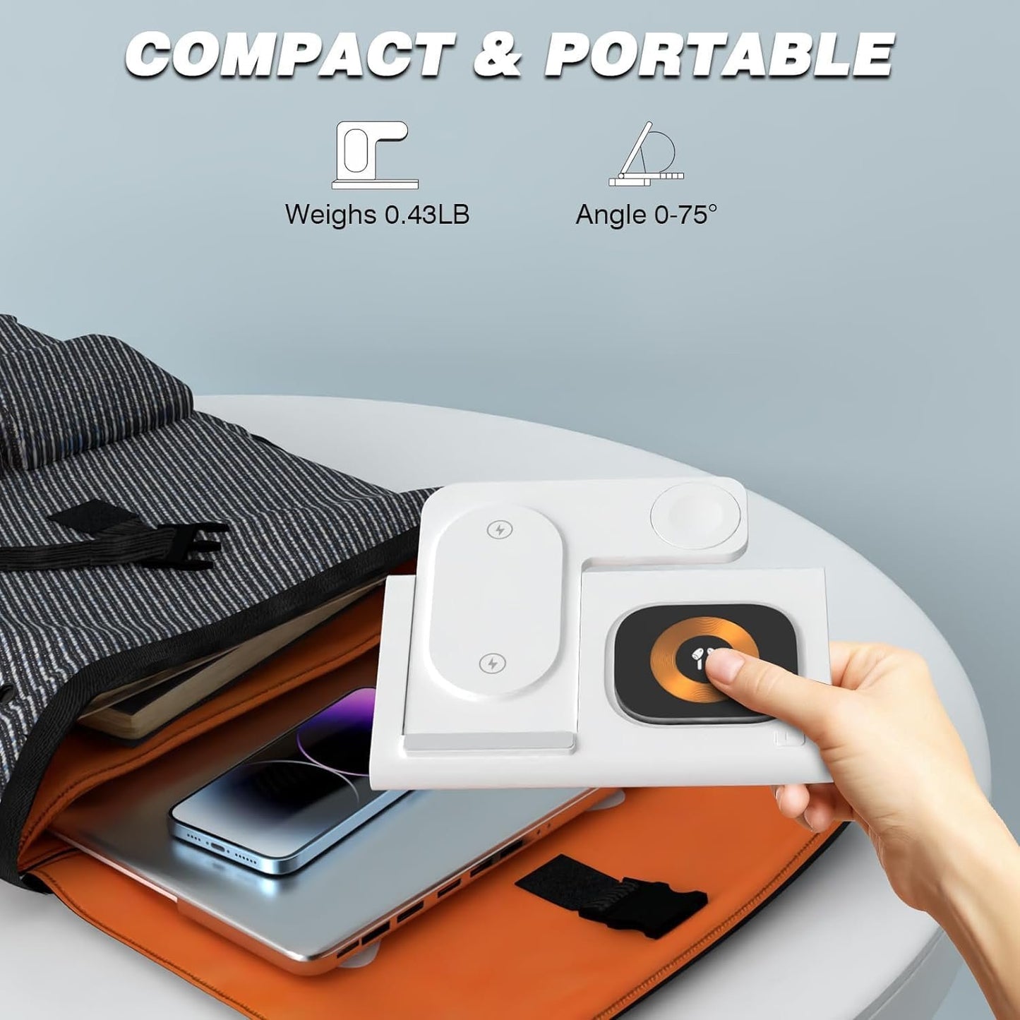 ZHAM 4in1 Foldable Wireless Charger, Total 23W Fast Wireless Charging Station Compatible with iWatch 8/7/SE/6/5/4/3/2,Air Pods 3/2/Pro,iPhone 14 13 12 11 Series/Samsung Galaxy S Note (White)