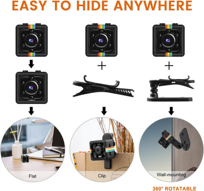 Spy Camera, UCOCARE No WiFi Security Camera, Hidden Camera with 32GB Memory Card, Mini Camera, 1080P FHD Video, 12MP Photo Shooting, Night Vision, Motion Detection, 360Â°Rotation Bracket(Black)