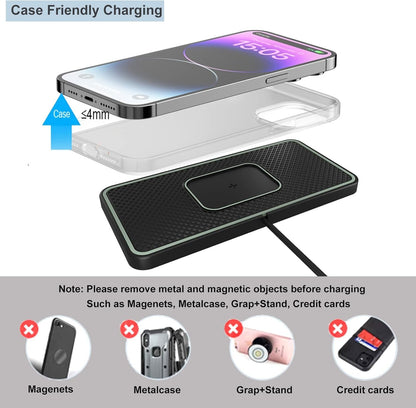 Wireless Charger Car Charging pad,SANMIDO Fast Wireless Phone Charger Cell Phone Non Slip Cordless Charging mat Compatible with iPhone 11/12/12/14/15 Galaxy S21/S22/S23/24 NOTE10 (C1P)