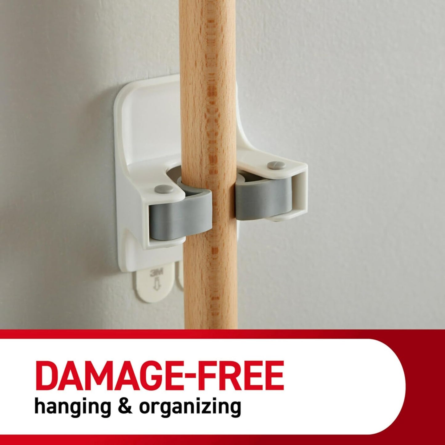 Command Broom and Mop Grippers, 2 Hangers and 4 Command Strips, Damage Free Hanging Wall Mount Broom and Mop Holder, Household Cleaning Organizer for Organization and Storage, Holds up to 4 lb