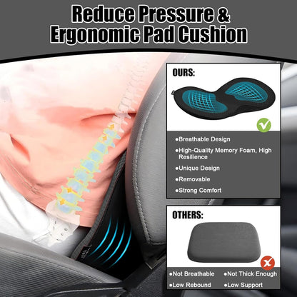 WODHMIEY Car Seat Cushion, Thicker High Back, Front, Breathable Fabric, Ergonomic Design, 440 * 240 * 95mm, Memory Foam Car Seat Pad for Car Truck Seat Office Chair Wheelchairs (Black)