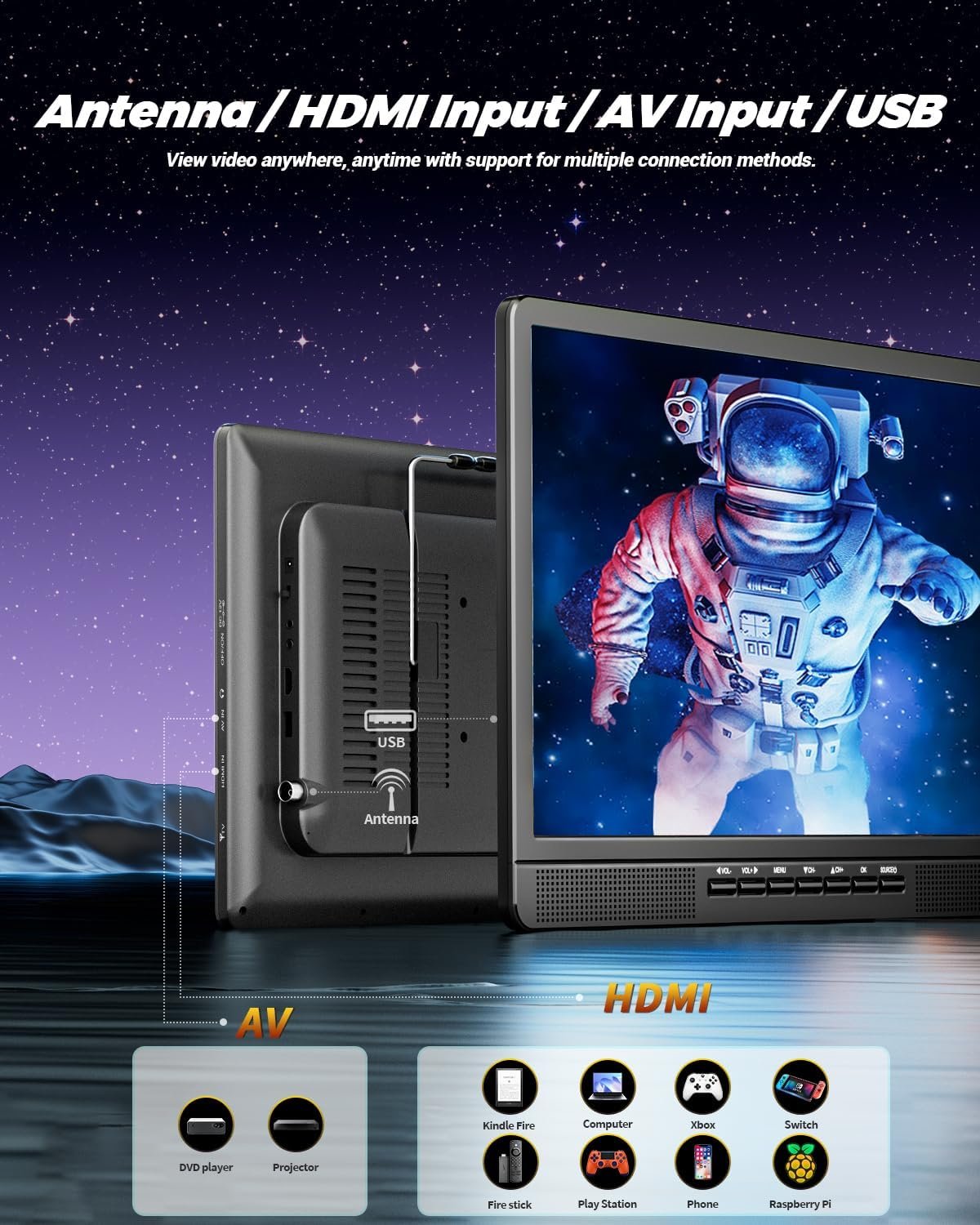 NORTHING 18" 1080P Full HD Portable TV, Portable Entertainment System with HDMI Port for Your Favorite Smart Streaming or Gaming Device | Sleeping Timer,