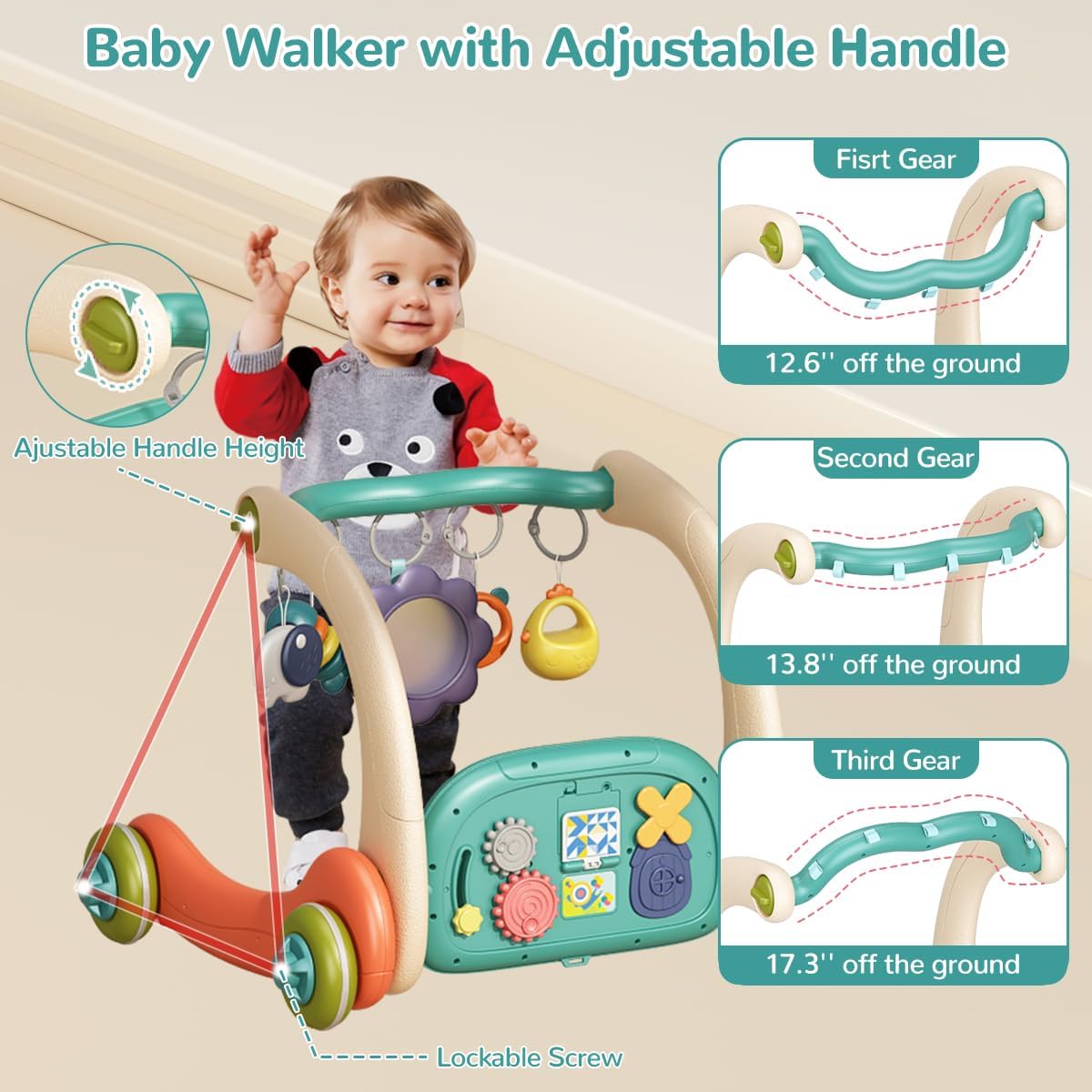 Hitish 3 in 1 Baby Play Mat Gym, Kick and Play Piano Gym with Music Light, Activity Tummy Time Play mat with 5 Learning Sensory Toys, Infant Gifts for Newborn Baby Toddler 0-14 Months