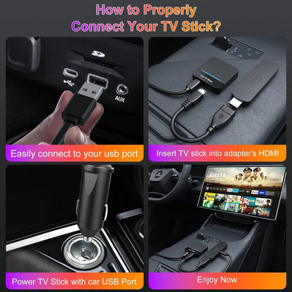 Car TV Mate 2025 Built-in Wireless CarPlay Adapter, Fire TV Stick Converter for Car Plug & Play, Stable Fast, No Latency, HDMl Multimedia Adapter with Factory Wired CarPlay and Most Streaming Devices