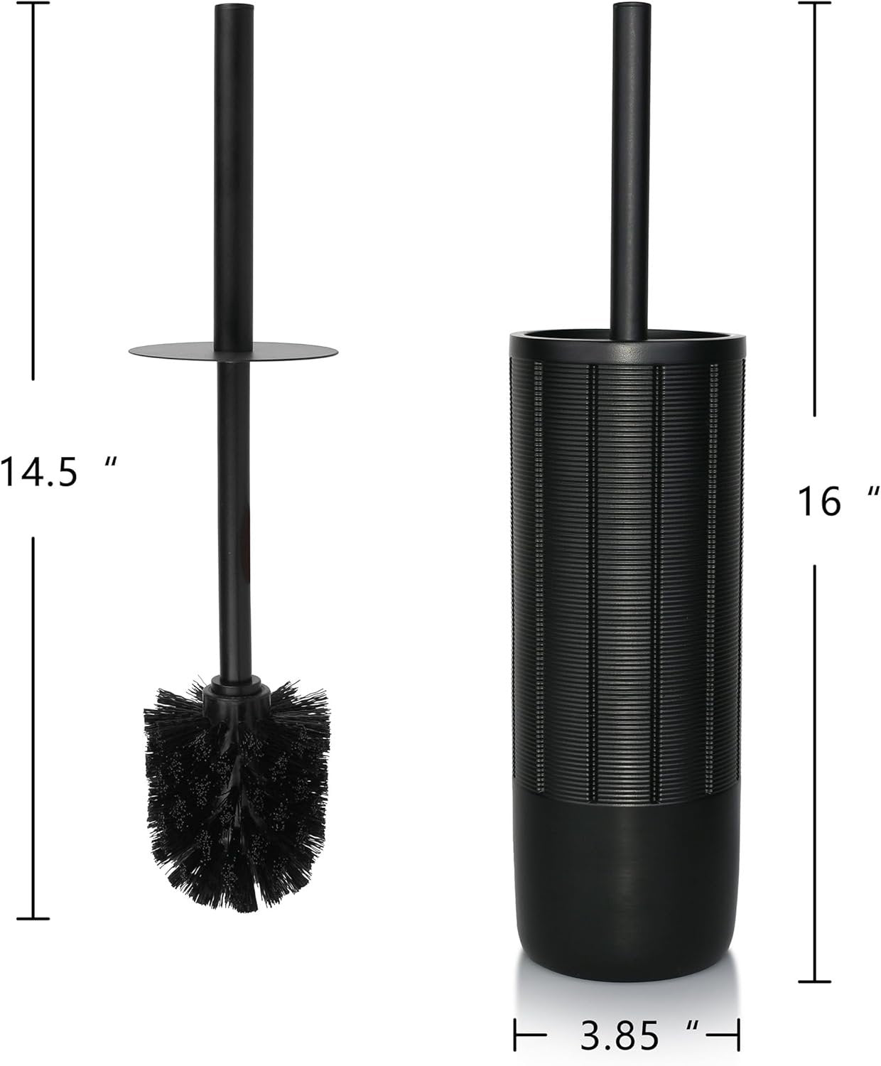Indecor Home Matte Black Ribbed Design Resin Toilet Bowl Holder and Brush Set, Durable Bathroom Cleaning Tool with Ergonomic Handle and Efficient Bristles, Stylish and Compact Design