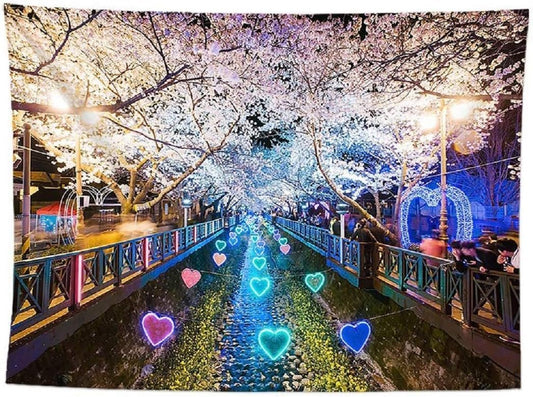 izielad Pink Flowers 3D Tapestries Cherry Blossom Home Decor Tapestry Home Decor Tapestry Home Decor Pink Girl Living Room Bedroom 100 x 150 cm 39.3 x 59 in