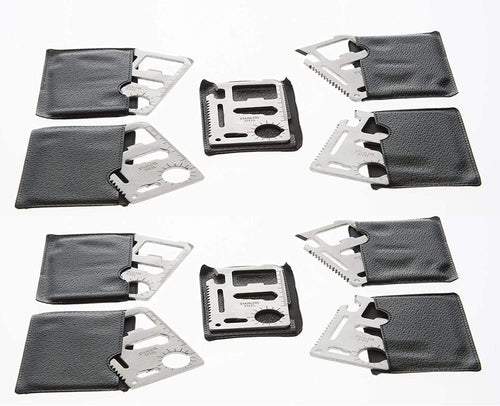 Credit Card 11-in-1 Survival Pocket Tool, Multi Function Portable Outdoor Thickened Stainless Tool, Multipurpose Bottle Opener, Can Opener, Lock pick (10 PCS)
