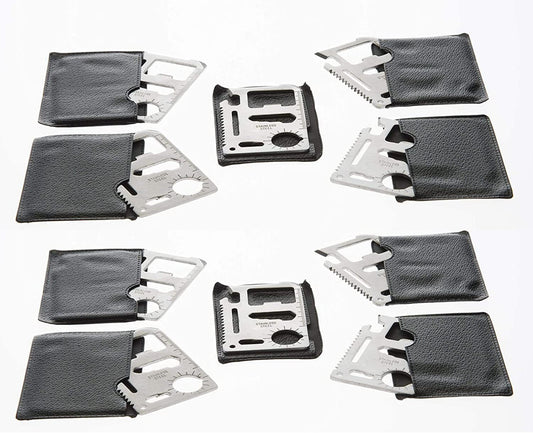 Credit Card 11-in-1 Survival Pocket Tool, Multi Function Portable Outdoor Thickened Stainless Tool, Multipurpose Bottle Opener, Can Opener, Lock pick (10 PCS)