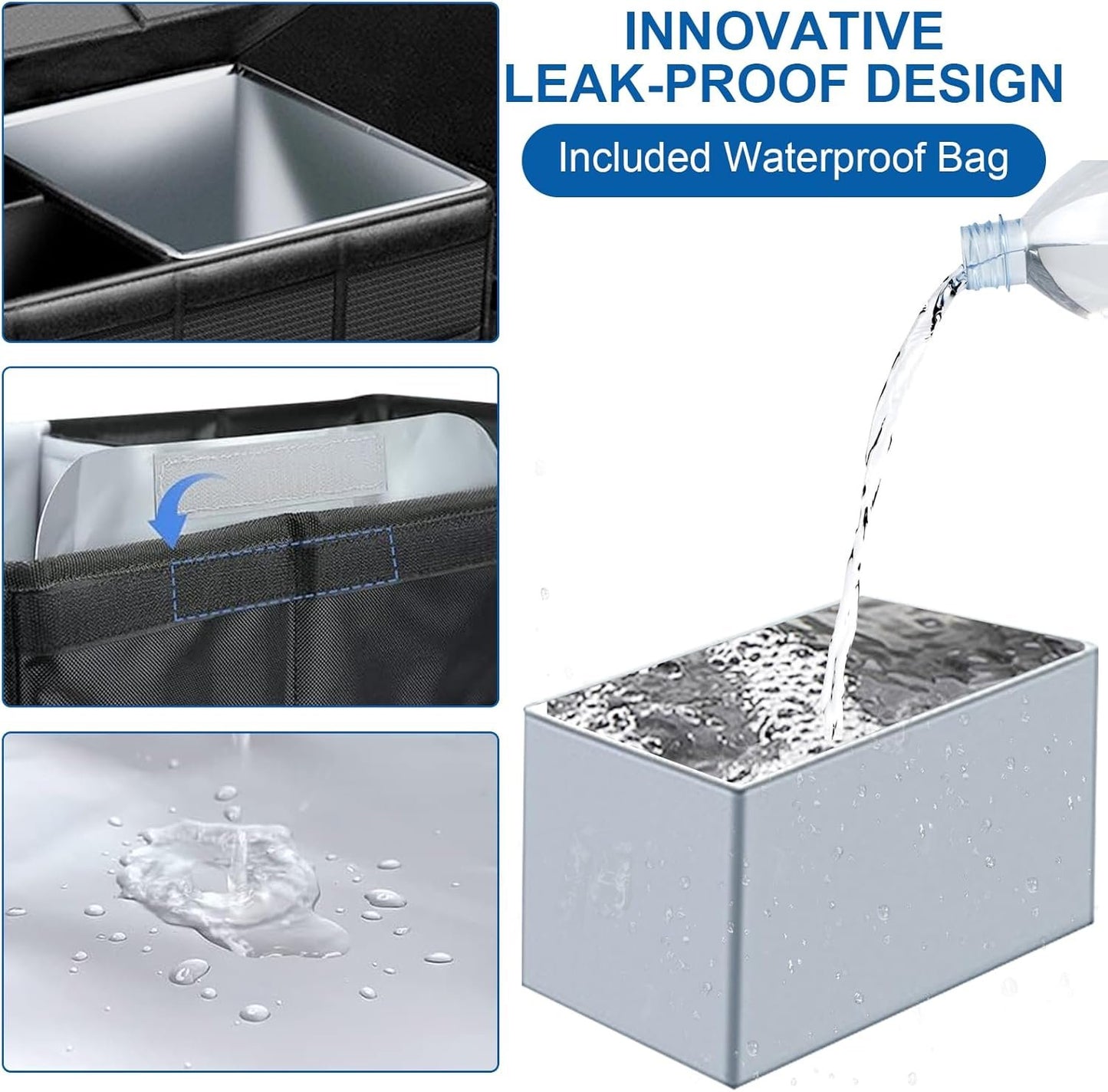 IEHOME Car Trunk Organizer, 36L Collapsible Multi Compartment Black SUV, RV, Car Organizer with Non Slip Base, Waterproof Bag & Reflective Strip