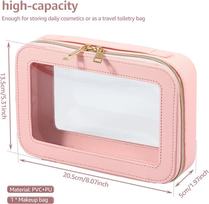 Clear Makeup Bags, Large Capacity Transparent Cosmetic Bags, Waterproof Toiletry Travel Bag, Stylish Makeup Pouch with Double Zippers for Travel Bathroom Men Women Vocation (Pink)