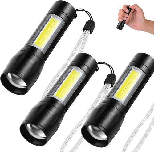 CofunKool LED Flashlight Rechargeable Super Bright Tactical Flash Light with Cob Lamp, Mini Handheld Flashlights Zoomable Water-Resistant 3 Modes for Emergency (3 Pack)