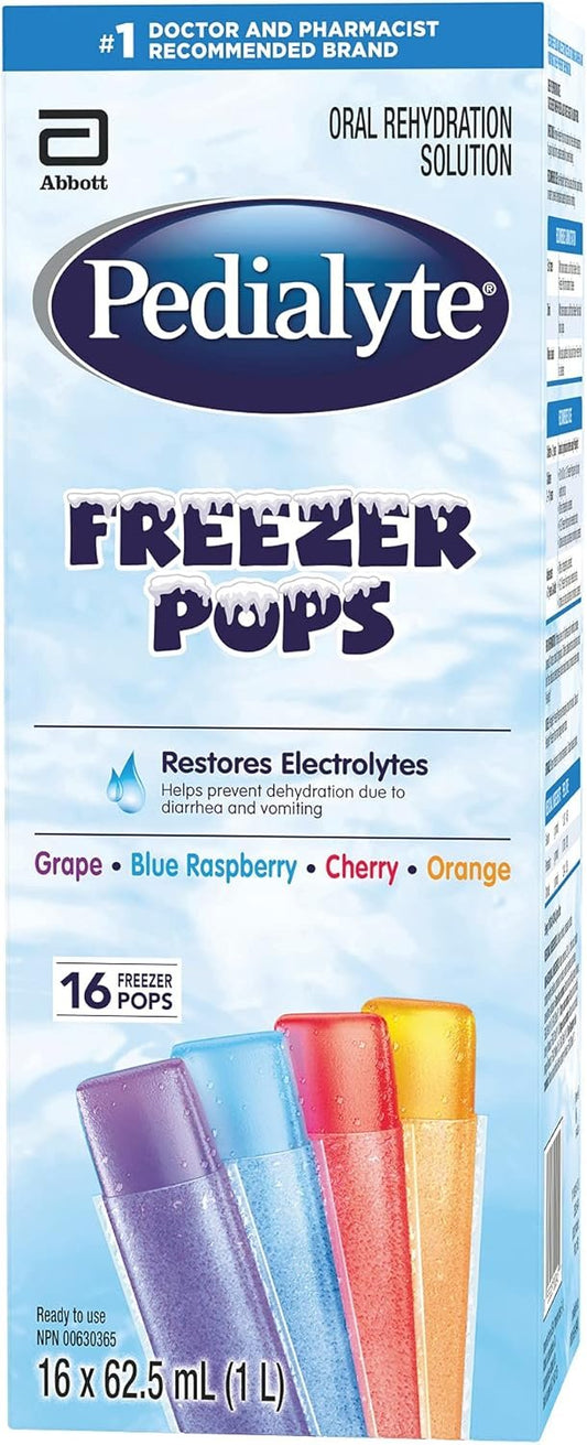 Pedialyte®, Electrolyte Popsicles For Adults & Kids, Variety Pack, 16 x 62.5 mL, Electrolyte Replacement Oral Rehydration Solution, 62.5 ml (Pack of 16)