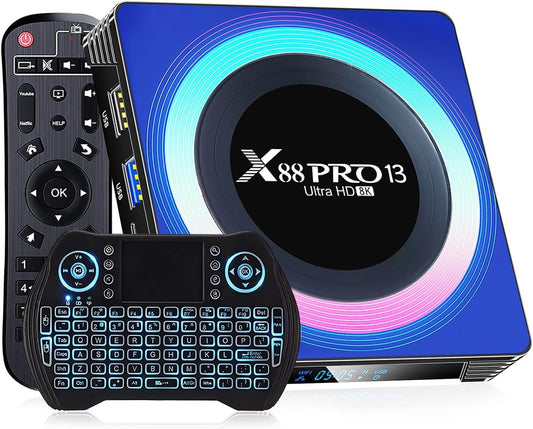 Android TV Box 2025 Android Box 13.0 4GB RAM 32GB ROM 6K TV Box, X88 PRO 13 Tv Box Android RK3528 Quad-Core Support 4K 6K 8K WiFi 6 Dual-WiFi 2.4G/5G HDR BT5.0 USB Smart tv Box with Mini Keyboard