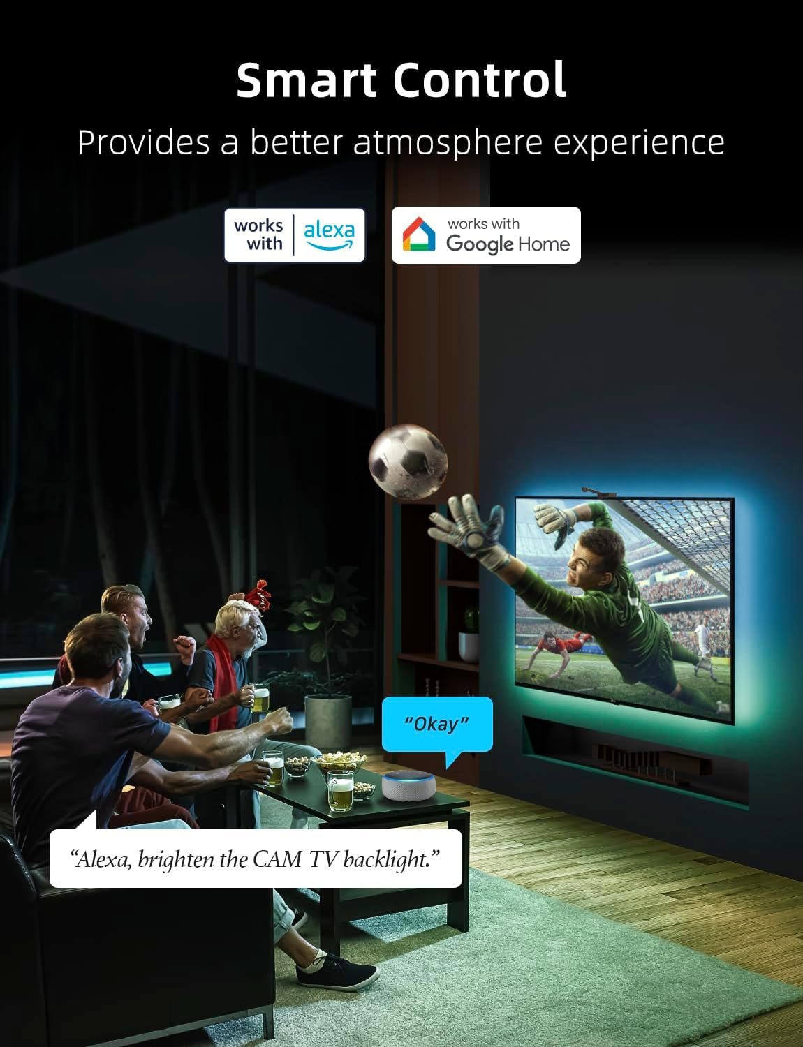 Ailofy Smart TV LED Backlight with Camera for 55-65 inch Screens, 12.5ft LED Strip Lights Sync to Screen& Music, Color Changing Lights for TV Work with Alexa & Google Assistant, App Control