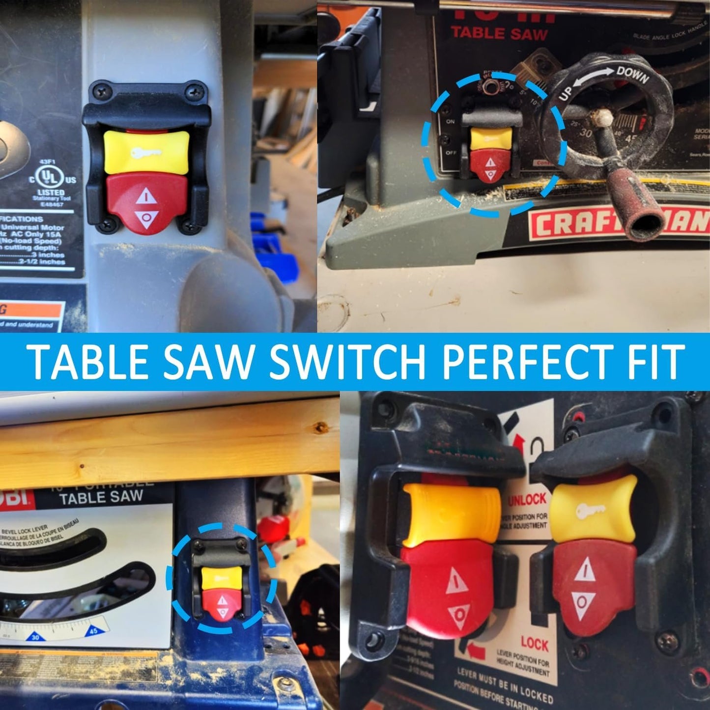 71649 Table Saw Paddle Switch Replacement Compatible with R-yobi Crafts-Man, Dual Safety Power Tool Locking Switch for Emergency Stop, 120V/250V Paddle On/Off Switch for Table Saw