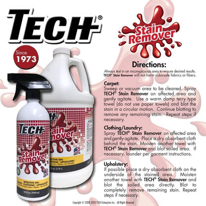 Tech Stain Remover - 8 oz Bottles - Effective Stain Remover Spray for Carpet, Clothing, Laundry, Upholstery and Other Washable Fabrics (Pack of 3)