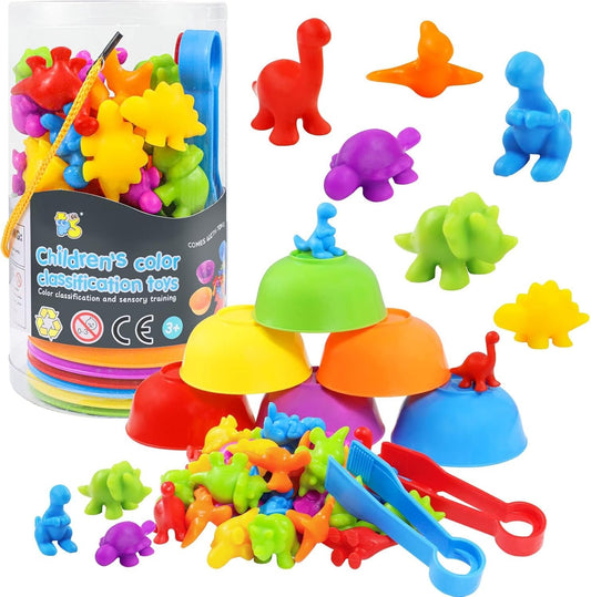 BestJJ Montessori Toys for Toddlers, Counting Toys for Kids with Sorting Bowls Toddler Learning Activities Ages 2-4 Preschool, Early Educational Toys for Boys Girls(48 PCS Dinosaurs)