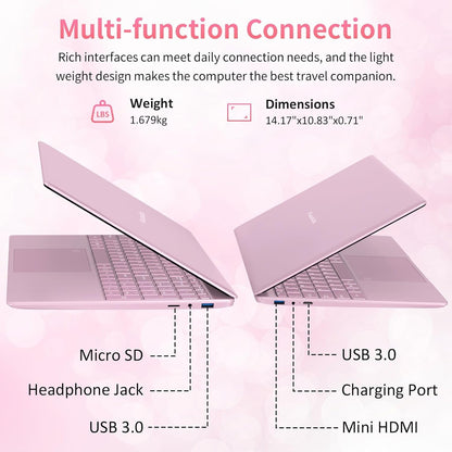 Auusda 15.6 Inch Full HD Laptop, 32GB DDR4 RAM 1TB SSD, N95 Up to 3.4GHz with Fingerprint Unlock Notebook, Cooling Fan, Webcam, Dual Speakers, Mini HDMI, Student/Business Laptop - Pink