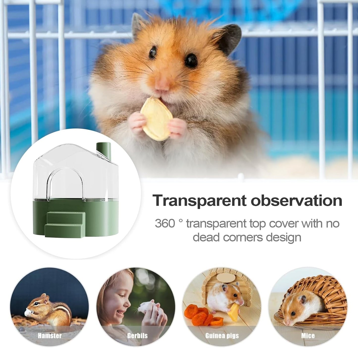 Hamster Sand Bath Container, Large Transparent Hamsters Bath Sandbox, Small Animal Houses and Habitats, For Cleaning, Playing, Exploring, Hiding, Sleeping, Lemming