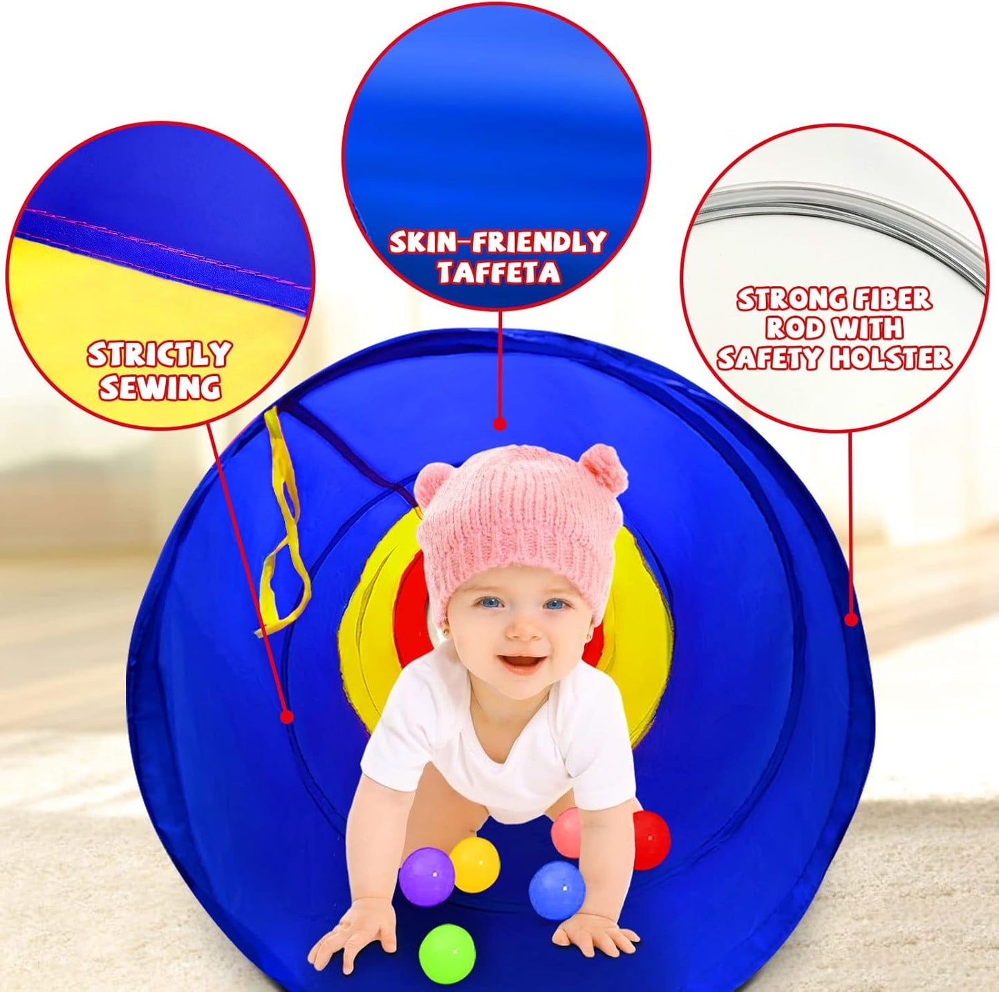 Kids Play Tunnel for Toddler 1-3, Pop Up Baby Tunnel Crawling Toys for Infant Children or Dog, 6 Foot Indoor Outdoor Toddler Toys for 1 2 3 Year Old Girl Boy Birthday Gift
