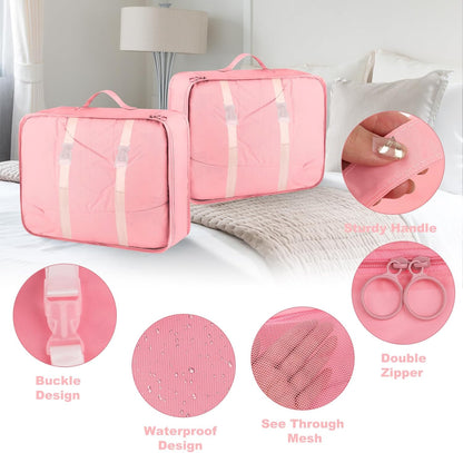 RISVOWO 7 Pieces Packing Cubes, Suitcase Organizer, Travel Suitcase Organizer, Travel Organizer, Storage Bag Organizer, Storage Suitcase Set, for Clothes, Shoes, Cosmetics (Pink)