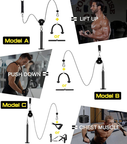 Pulley System for Exercise, 3 in 1 Pulley Cable System with LAT Pulldown Bar/ Tricep Rope/ 2M Gym Cable, Pro Weight Pulley System for Shoulder/Gym, Home Pulley Gym, Fitness Pulley Machine Attachments