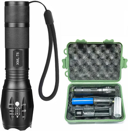 T6 Zoomable Aluminum LED Flashlight, Super Bright, Portable Torch, Powerful Emergency Flashlight has 5 Modes, Outdoor for Camping, Hiking, Fishing, Tactical Handheld Torches (Rechargeable-130MM)