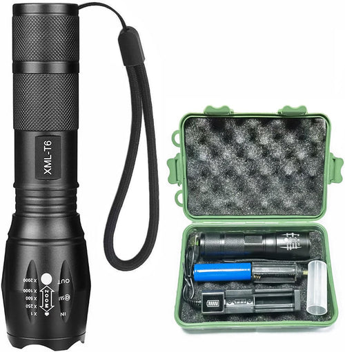 T6 Zoomable Aluminum LED Flashlight, Super Bright, Portable Torch, Powerful Emergency Flashlight has 5 Modes, Outdoor for Camping, Hiking, Fishing, Tactical Handheld Torches (Rechargeable-130MM)