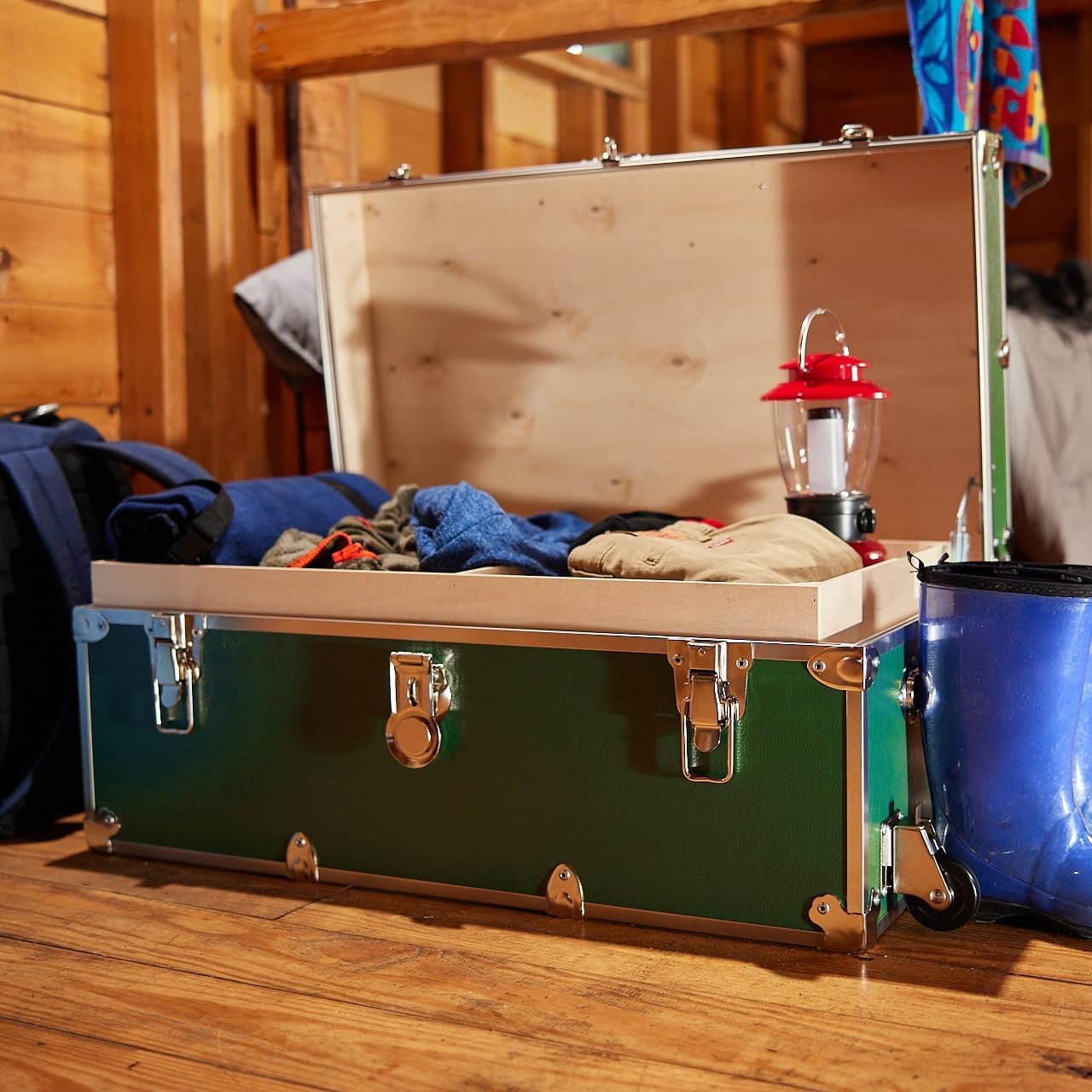 Rhino Trunk & Case Large Armor Trunk with Removable Wheels, Summer Camp, College, Storage 32"x18"x14" (Black)