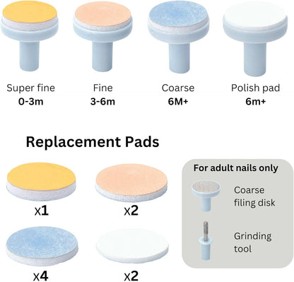Dreambaby Baby & Me Nail Care Kit - 16 Piece Electric Nail Trimmer for Babies - Comes with 6 Shape & Trim Options and 8 Replacement Pads