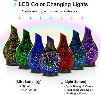 Essential Oil Diffuser 120ML Aroma Ultrasonic Humidifier with Handmade Glass BPA Free Waterless Auto-Off Timer Setting for Home Yoga Office