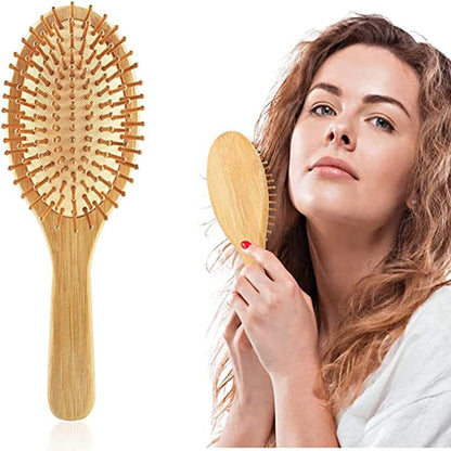 YQkangzhu Bamboo Paddle Hair Brush, Natural Bamboo Air Cushion Comb for Massaging Scalp, Anti Static Hair Massage Brush for Daily Care, Large Oval Brush for Curly Hair, Reduce Frizz No Hair Tangle