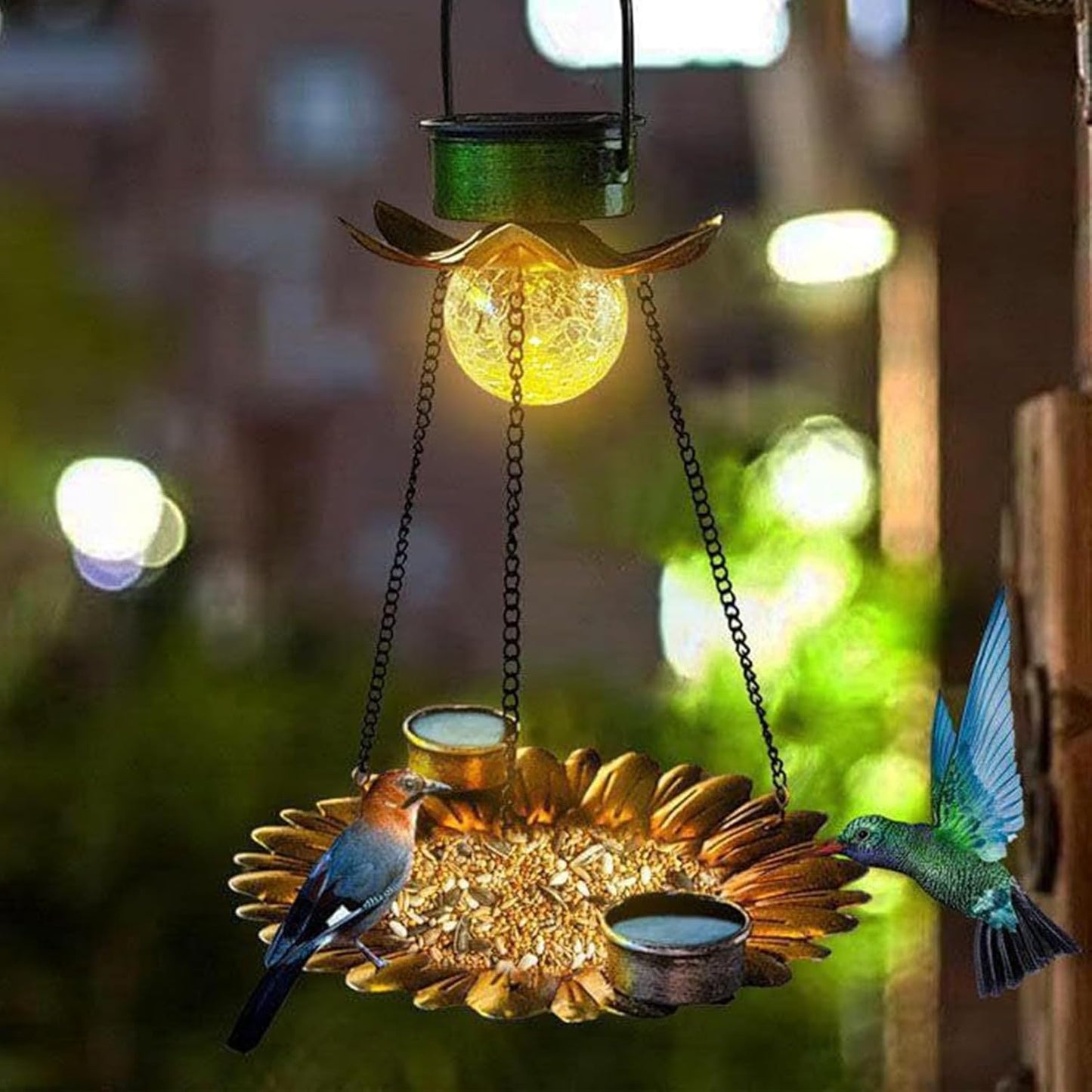 Mangiatoie per uccelli in metallo per esterni, alimentatori a energia solare 2 in 1 per fringuelli in metallo, per esterni, stazione per bere e mangiare, forniture per animali domestici, resistente