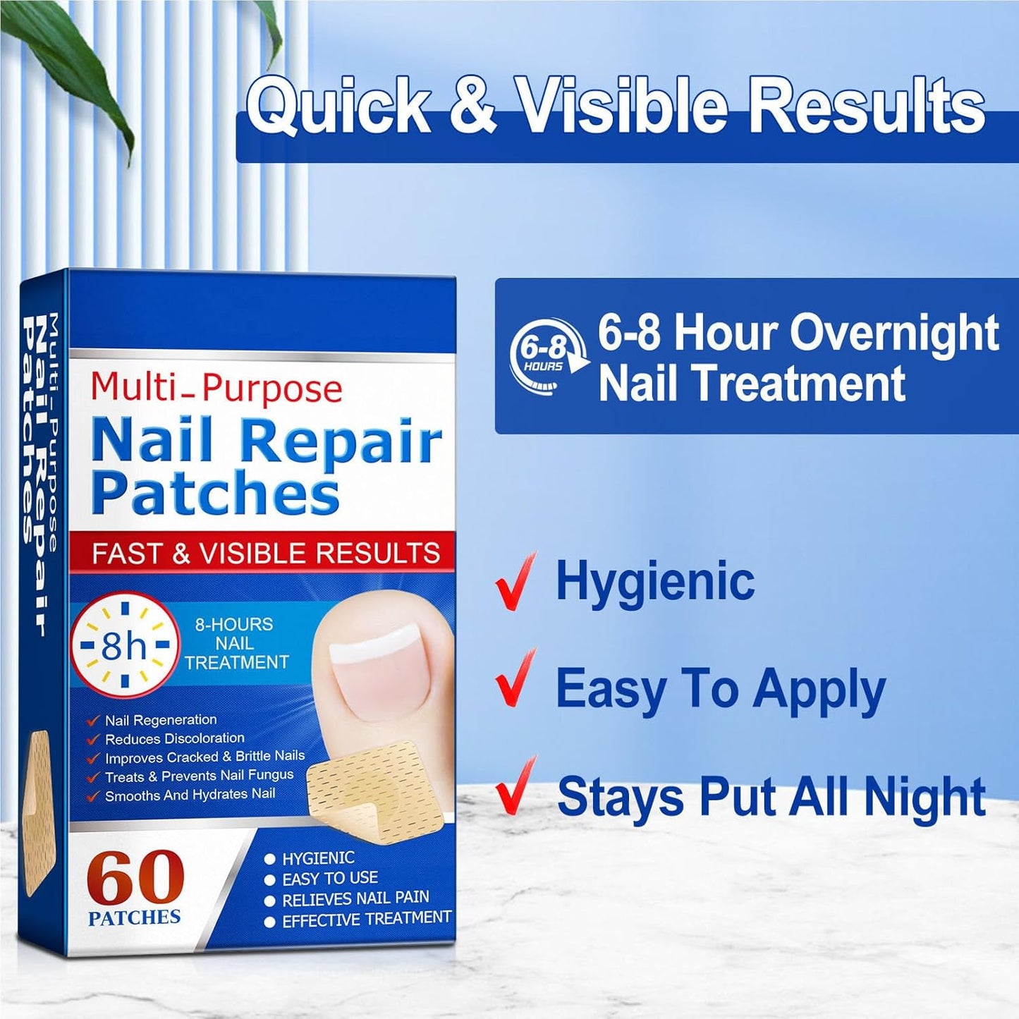 Nail Patches,Repair Patches,Care Pads,Made of Non-woven Fabric,Breathable, High Comfort,Cracked, Rough, Discolored, Brittle Nails,Restore Natural Radiance, Gentle Care,60 Tablets