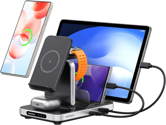 Wireless Charger for Samsung, SwanScout 901S, 5 in 1 Wireless Charging Station for Multiple Devices, for Samsung S25/S24/S23/S22 Series, Galaxy Watch Ultra/7/6/5/4, for Galaxy Tab Series/Galaxy Buds