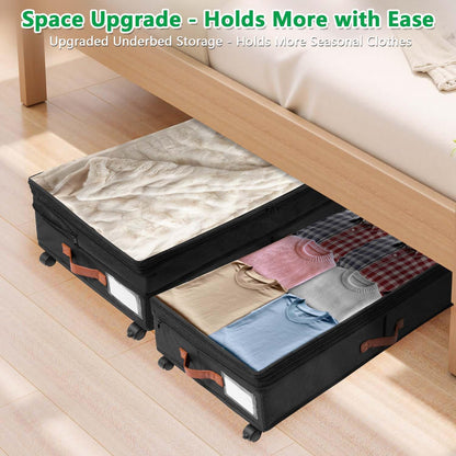 2Pack Under Bed Storage with Wheels, Scalable Under Bed Shoe Storage Containers, Clothes Organizer & Bedroom Furniture Organizers,Foldable Home Storage Bins for Bedroom Organization