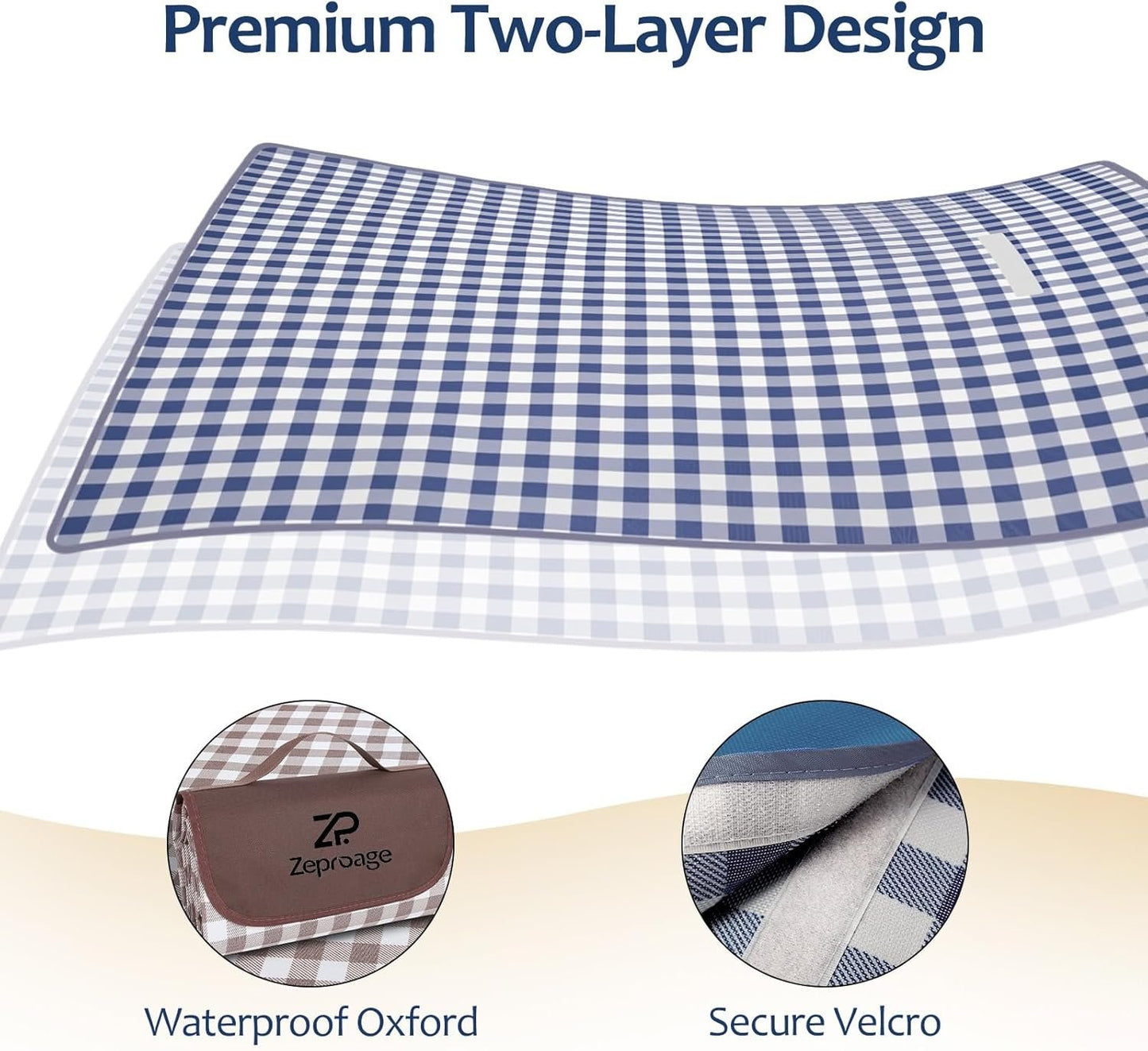 Zeproage Waterproof Picnic Blanket, 150x200cm Picnic Mat Outdoor Portable Travel Camping Coffee