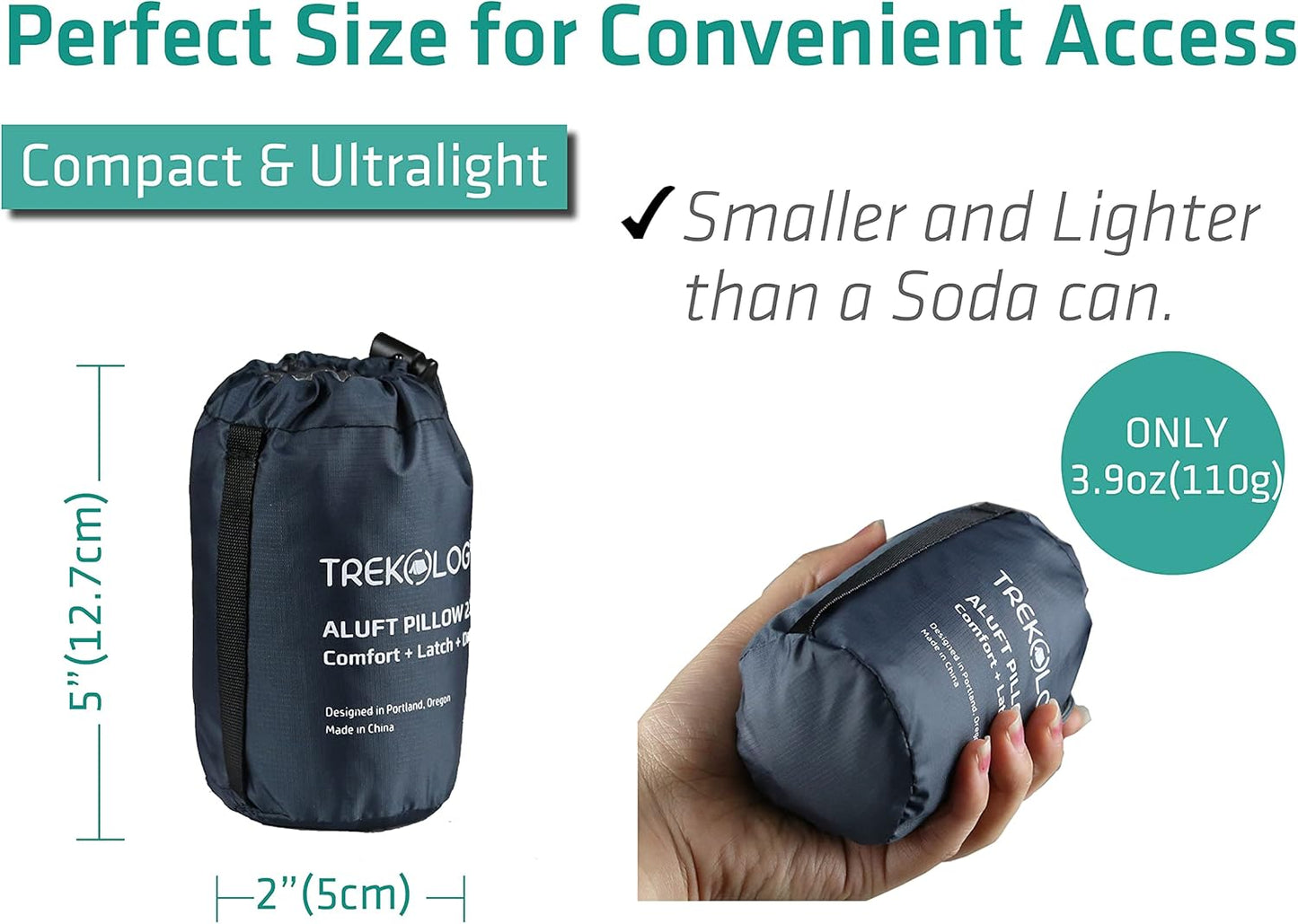 TREKOLOGY Aluft 2.0 Travel Pillow - Inflatable Neck Pillow for Airplane, Car, Camping - Lightweight & Compact - Ergonomic Support for Backpacking & Outdoor