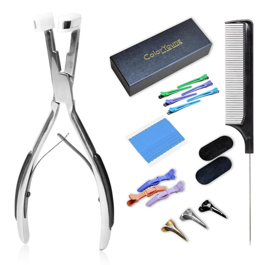 Flat Surface Sealing Hair Extension Plier Tools Kit Tape in Pliers For Tape in Hair Extension (Silver Mirror Polish)