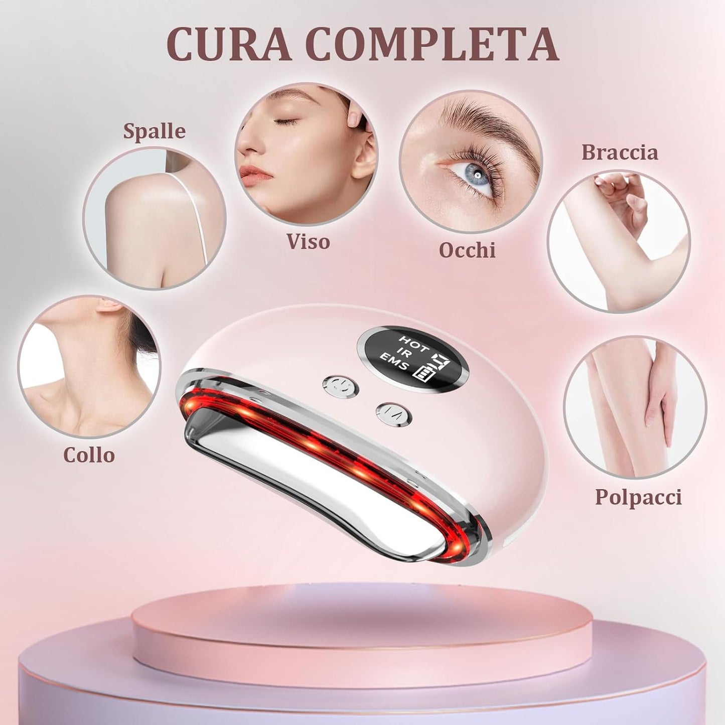 Electric Anti-Wrinkle Face Massager: Face and Neck Massage with 9 Adjustable Levels and 4 Modes – Beauty Device at 45 °C EMS Microcurrent with 3 LED Colours – GuaSha Face Massager for Women