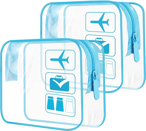 TECDW Clear Travel Toiletry Bag, 2PCS TSA Approved Airport Security Liquids Bags19.5x6cm, 1L Leakproof Clear Makeup Bags, Transparent Travel Wash Bag Holiday Essentials Luggage for Men Women (blue)