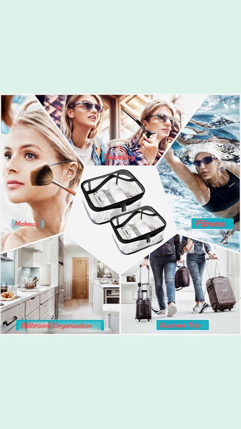 Honwor Travel Essential: 2-Pack Clear Waterproof Toiletry Bags with Handle & Zipper - Stay Organized & Stylish On-The-Go