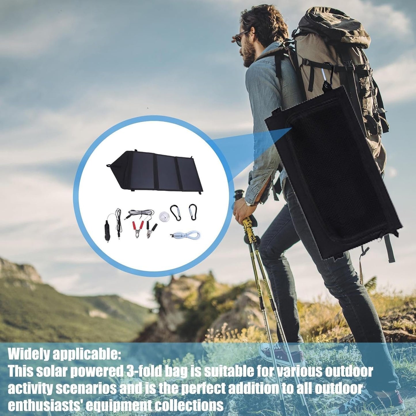 Solar Charger - Outdoor Solar Powered Charger | Tri-Fold Portable Solars Battery Generator Panel | 100w Double USB Laptop, Smartphone, Tablet Power Bank For Fishing, Hiking, Camping And Road Trip