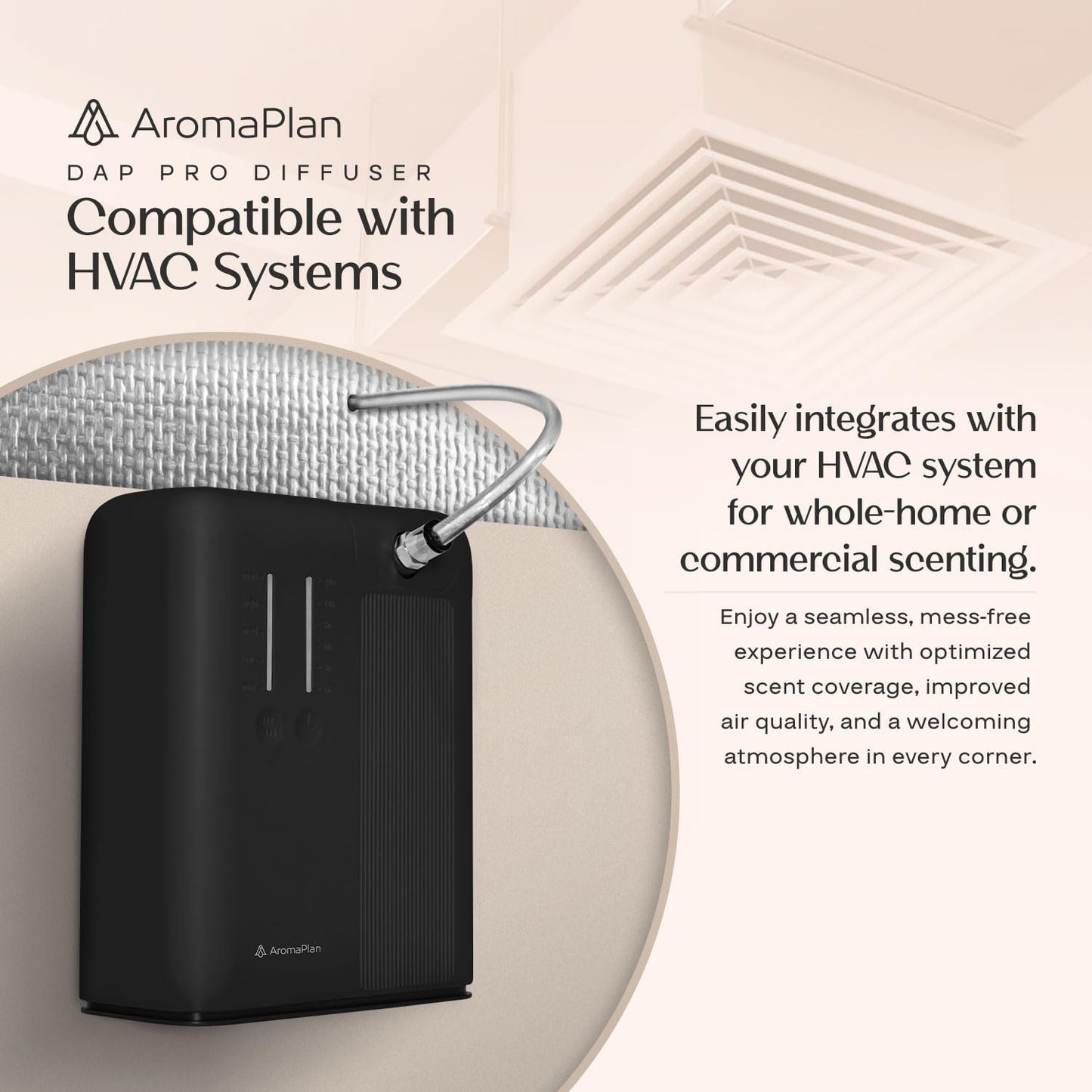 AromaPlan 2025 Waterless HVAC Scent Diffuser Whole House & Commercial Diffuser, 2 Fragrances Included-Smart, Cold-Air Waterless Scent Air- App Control, AC, 2000 Sq. Ft Coverage,Black