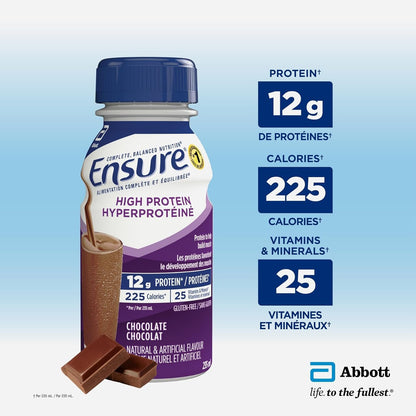 Ensure High Protein 12 g, Meal Replacement Shakes, Protein Shakes With Protein To Help Build Muscle, Chocolate, 6 x 235-mL Bottles