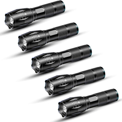 MVIOCS 5 Pack Flashlights High Lumens, Powerful Tactical Flashlights with 5 Modes, Waterproof Zoomable Small LED Handheld Flash Light for Home Emergencies Camping Hurricane
