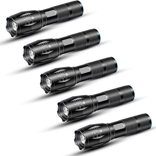 MVIOCS 5 Pack Flashlights High Lumens, Powerful Tactical Flashlights with 5 Modes, Waterproof Zoomable Small LED Handheld Flash Light for Home Emergencies Camping Hurricane
